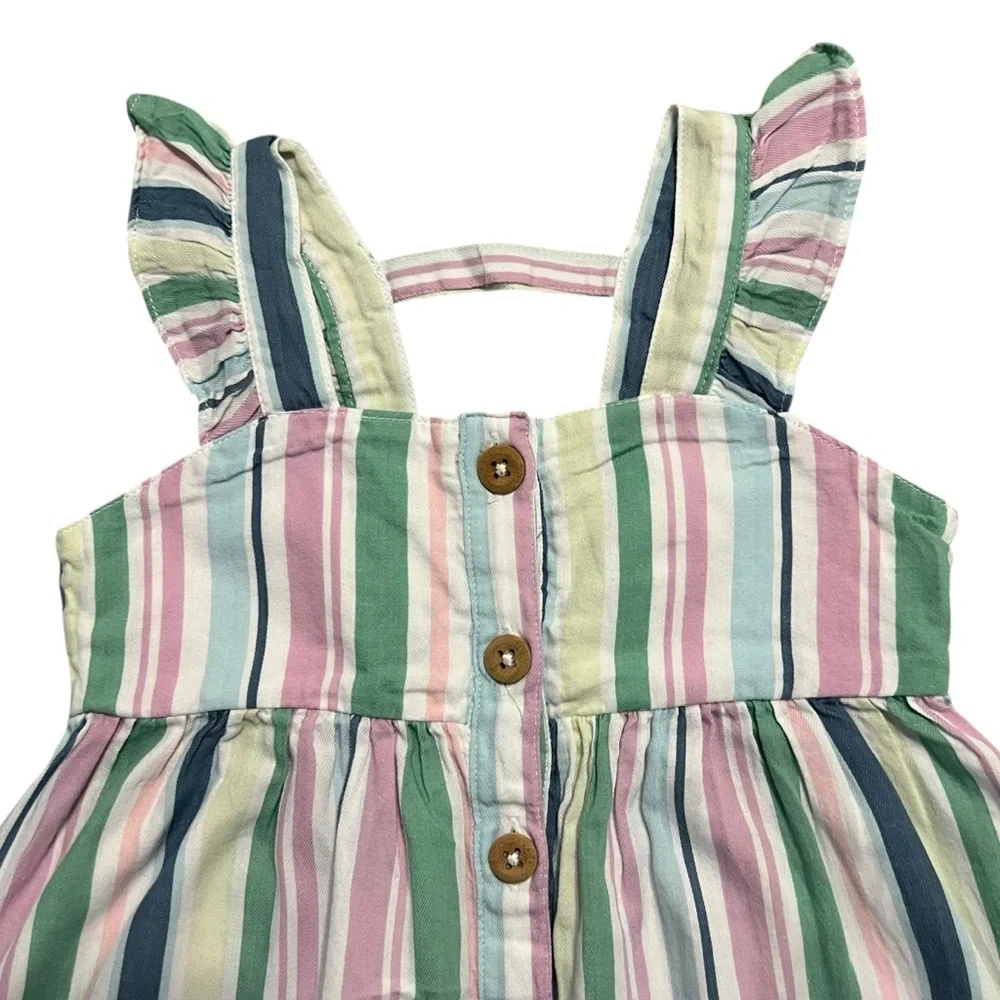 RuffleButts 5Y Charmed Stripe Flutter Button Frony Dress
